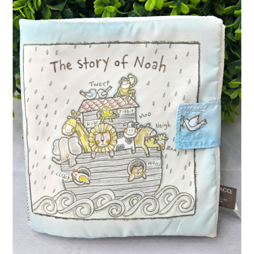 DEMDACO The Story of Noah Soft Cloth Baby Book Plush Toy Noah's Ark Blue White